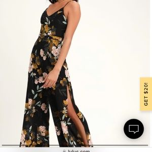 Lulus Black Floral Print Wide-Leg Jumpsuit